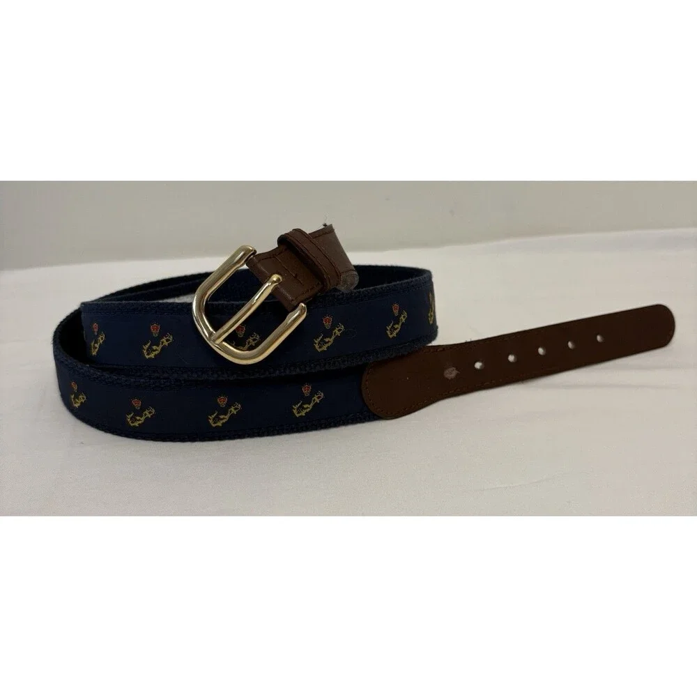 English Sports Shop Bermuda Mens Blue Canvas Crown Nautical Leather Belt Size 42